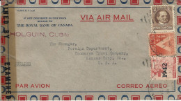 Cuba 1942 Holguin Overprint Red Cross President Tomás Estrada Palma Miami US Censored Cover Bank Mail - Covers & Documents