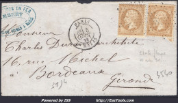 FRANCE N° 21x2 SUR FRAGMENT ETOILE PLEINE + CAD BT MAZAS DU 05/08/1866 - 1862 Napoléon III