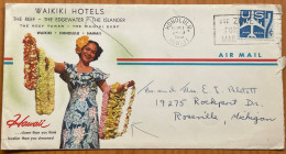 HAWAII 1960, USA COVER USED, ADVERTISING, WAIKIKI HOTELS, NATIVE FLOWER SELLER LADY, HONOLULU CITY SLOGAN CANCEL. - Hawai