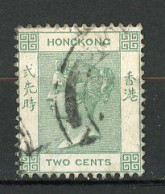 H-K  Yv. N° 34 ; SG N° 56 Fil CA (o)  2c Vert-gris  Victoria  Cote  1 Euro BE   2 Scans - Gebruikt