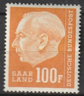 Sarre Saar 1957 N° 48 MNH ** Président Theodor Heuss (K1) - Unused Stamps