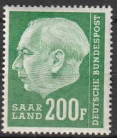 Sarre Saar 1957 N° 49 MNH ** Président Theodor Heuss (K1) - Unused Stamps