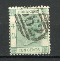 H-K  Yv. N° 40 ; SG N° 37 Fil CA (o)  10c Vert  Victoria  Cote  2,5 Euro BE   2 Scans - Gebruikt