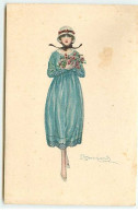 N°22965 - S. Bompard - Jeune Femme Portant Une Robe Bleue Et Un Bouquet De Roses - Bompard, S.