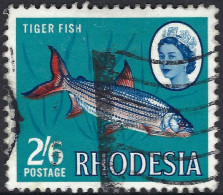 RHODESIA 1966 2/6 Blue, Vermillion & Turquoise-Blue, Tiger Fish SG384 FU - Rhodesien (1964-1980)