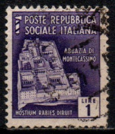 1944 Repubblica Sociale: Monumenti Distrutti - 2ª Emissione Lire 1 Usato - Afgestempeld