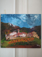 MIA (XXème ) "Village De Montagne Et Vignes"  Huile Sur Toile  école Française 38 X46 Cm - Olii