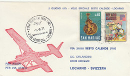 BUSTA 1971 SAN MARINO DISPACCIO CON IDROVOLANTE SESTO CALENDE LOCARNO (RY2269 - Storia Postale