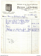 Facture De 1958 Maison LACASSE à KINKEMPOIS Entreprise De Tous Travaux D'Electricité Radio Télévision Rue Des Ecoles - Other & Unclassified