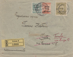 RACCOMANDATA 1919 5+20 HELLER VENEZIA GIULIA +40 HELLER (SS FALSA?) TIMBRO TRIEST TRENTO (RY2850 - Trentino & Triest
