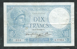 France  - BILLET DE 10 FRANCS MINERVE  - 17/10/1940 - 558 K.77854  - Laura 13502 - 10 F 1916-1942 ''Minerve''