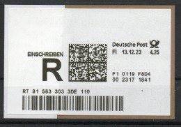 Deutschland 2023. Einschreibmarke FI (Schalterfreimachung) 4,25 € Gebraucht - R- & V- Labels