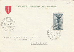 FDC AMG FTT 1954 L.25 POSTA PER ELICOTTERO (RY4555 - Marcophilia