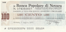 MINIASSEGNO B.POPOLARE NOVARA 100 PAOLETTI -FDS (RY5091 - [10] Assegni E Miniassegni