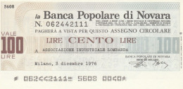 MINIASSEGNO B.POPOLARE NOVARA 100 ASS IND LOMBARDA -FDS (RY5093 - [10] Cheques Y Mini-cheques