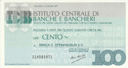 MINIASSEGNO ICBB 100 B.STEINHAUSLIN -FDS (RY5079 - [10] Cheques Y Mini-cheques