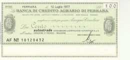 MINIASSEGNO BANCA CREDITO FERRARA 100 AUTOSTRADE -FDS (RY5075 - [10] Assegni E Miniassegni