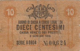 BANCONOTA BUONO DI CASSA REGNO ITALIA 0,10 F (RY5054 - Autres & Non Classés