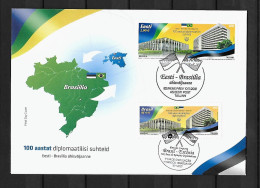 RARE 2021 Joint Estonia And Brazil, MIXED FDC WITH BOTH STAMPS: Relationship - Gezamelijke Uitgaven