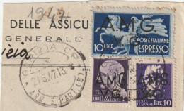 FRAMMENTO AMG VG 1947 L.1+10 +ESPRESSO L.10 (RY8330 - Marcofilie