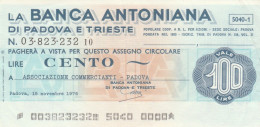 MINIASSEGNO BANCA ANTONIANA L.100 ASS COMM PD CIRCOLATO (RY5678 - [10] Assegni E Miniassegni