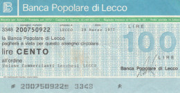 MINIASSEGNO B.POP LECCO L.100 UN COMM LECCO CIRCOLATO (RY5676 - [10] Cheques Y Mini-cheques