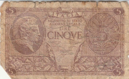 BANCONOTA 5 LIRE BIGLIETTO STATO F (RY5721 - Italia – 5 Lire