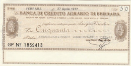 MINIASSEGNO BANCA CREDITO FE L.50 ASS COMM FE CIRCOLATO (RY5672 - [10] Chèques