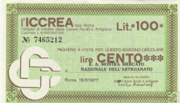 MINIASSEGNO ICCREA L.100 MOSTRA MERCATO CIRCOLATO (RY5664 - [10] Cheques En Mini-cheques