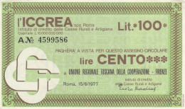 MINIASSEGNO ICCREA L.100 UN REG COOPERAZIONE CIRCOLATO (RY5650 - [10] Assegni E Miniassegni