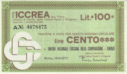 MINIASSEGNO ICCREA L.100 UN REG COOPERAZIONE CIRCOLATO (RY5643 - [10] Assegni E Miniassegni