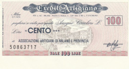 MINIASSEGNO CREDITO ARTIGIANO L.100 ASS ART MI FDS (RY5628 - [10] Cheques En Mini-cheques