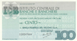 MINIASSEGNO ICBB L.100 BANCA DEL VECCHIO FDS (RY5626 - [10] Cheques Y Mini-cheques