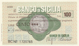 MINIASSEGNO BANCO SICILIA L.100 CONFES FI FDS (RY5621 - [10] Assegni E Miniassegni