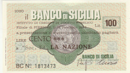 MINIASSEGNO BANCO SICILIA L.100 LA NAZIONE FDS (RY5618 - [10] Cheques Y Mini-cheques