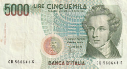 BANCONOTA ITALIA LIRE 5000 BELLINI VF (RY7672 - 5000 Lire