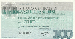 MINIASSEGNO ICBB L.100 BANCA MERCANTILE FI FDS (RY5594 - [10] Chèques