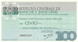 MINIASSEGNO ICBB L.100 BANCA DEL VECCHIO FDS (RY5584 - [10] Scheck Und Mini-Scheck