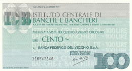 MINIASSEGNO ICBB L.100 BANCA DEL VECCHIO FDS (RY5582 - [10] Chèques