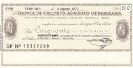 MINIASSEGNO B.CREDITO FE  L.50 AUTOSTRADE FDS (RY5573 - [10] Checks And Mini-checks