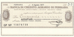 MINIASSEGNO B.CREDITO FE  L.50 AUTOSTRADE FDS (RY5577 - [10] Cheques Y Mini-cheques