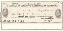 MINIASSEGNO B.CREDITO FE  L.50 AUTOSTRADE FDS (RY5571 - [10] Cheques Y Mini-cheques