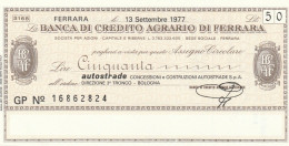 MINIASSEGNO B.CREDITO FE  L.50 AUTOSTRADE FDS (RY5572 - [10] Cheques En Mini-cheques