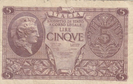 BIGLIETTO DI STATO L.5 REGNO ITALIA VF (RY6953 - Regno D'Italia – 5 Lire