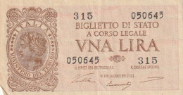 BANCONOTA BIGLIETTO DI STATO ITALIA 1 LIRA VF (RY7365 - Italia – 1 Lira