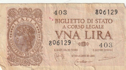 BANCONOTA BIGLIETTO DI STATO ITALIA 1 LIRA VF (RY7355 - Italië – 1 Lira