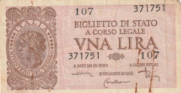 BANCONOTA BIGLIETTO DI STATO ITALIA 1 LIRA VF (RY7353 - Italia – 1 Lira