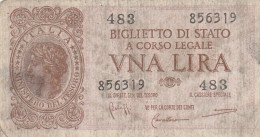 BANCONOTA BIGLIETTO DI STATO ITALIA 1 LIRA F (RY7348 - Italië – 1 Lira