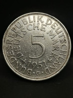 5 DEUTSCHE MARK ARGENT 1951 G KARLSRUHE ALLEMAGNE / GERMANY SILVER - 5 Marcos