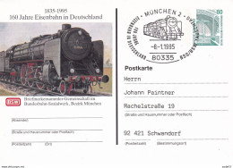 Germany "160 Jahre Eisenbahn In Deutschland" Mit Sonderstempel Vom 8.1.1995 - Cartes Postales Privées - Oblitérées